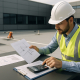 análisis de costes de instalación de líneas de vida con técnico evaluando presupuesto en cubierta industrial