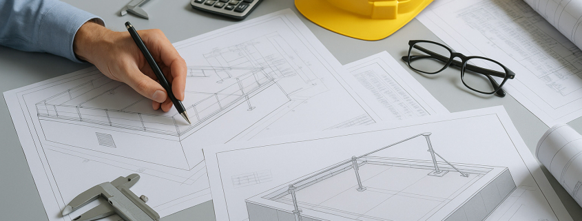 diseño de líneas de vida con planos técnicos, cálculos estructurales y planificación de sistema de seguridad industrial