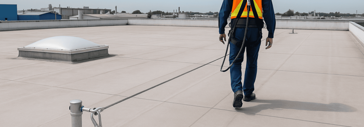 instalación profesional de líneas de vida con técnicos especializados trabajando en sistema de seguridad industrial