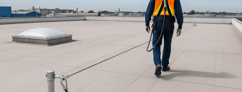 instalación profesional de líneas de vida con técnicos especializados trabajando en sistema de seguridad industrial