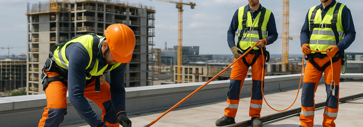 instalación de líneas de vida temporales con anclajes provisionales en obra de construcción