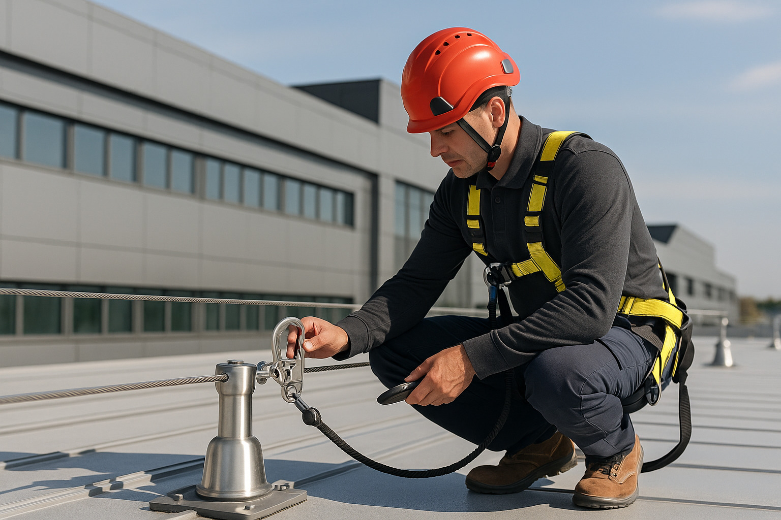 mantenimiento de líneas de vida - técnico realizando inspección de seguridad