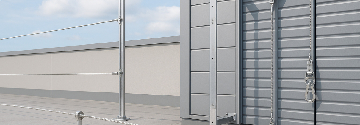 tipos de líneas de vida mostrando sistemas horizontales, verticales, rígidos y flexibles en instalación industrial