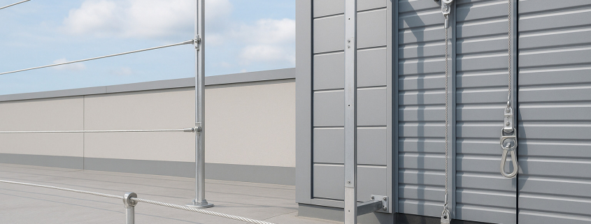 tipos de líneas de vida mostrando sistemas horizontales, verticales, rígidos y flexibles en instalación industrial